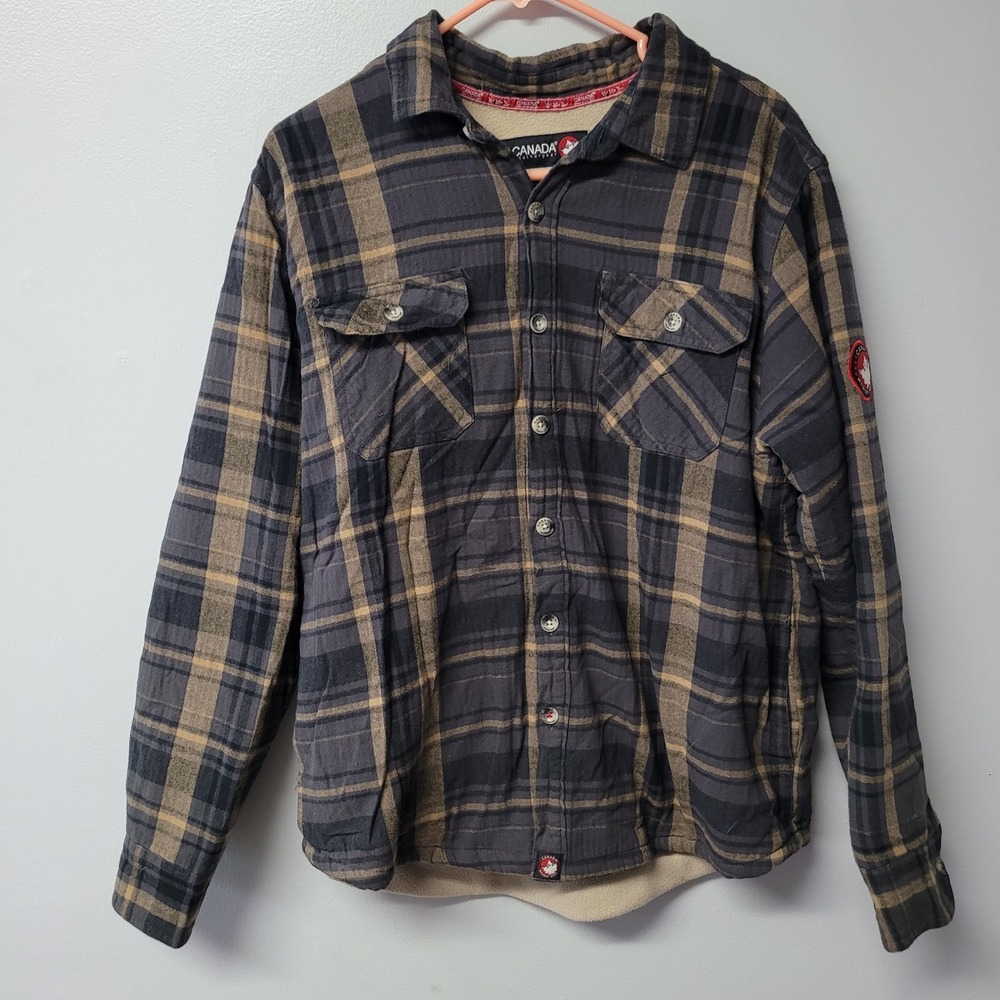 Canada Weathergear Flannel Shirt Jacket‎ Lined Plaid Sherpa Lined Large